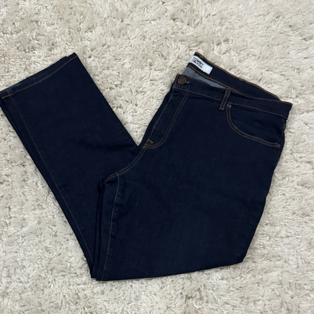 TOMMY HILFIGER Mens Streetwear Slim Straight Dark Blue Jeans 40x30 Brand Quality - Picture 5 of 11